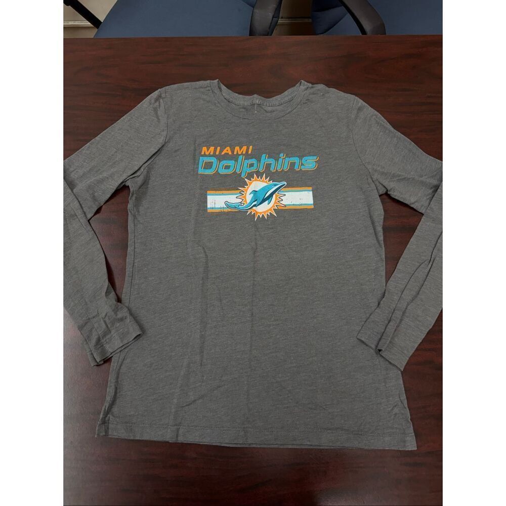NFL Miami Dolphins Long Sleeve Grey Tee Shirt Size Large
